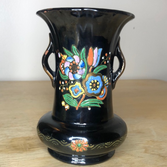 Vintage black enamel vase